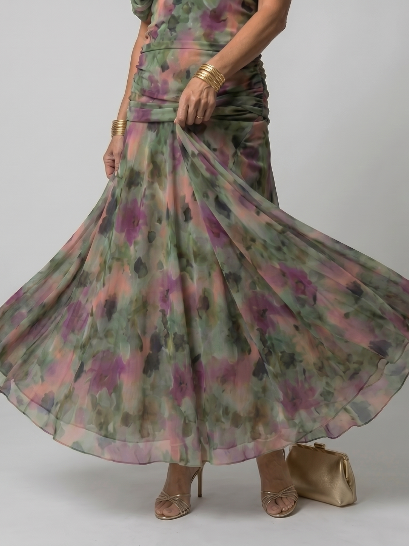 Calen | Schulterfreies fließendes Midikleid