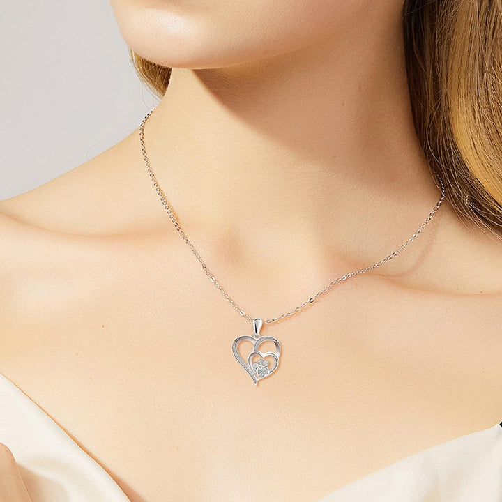 Sterling Silber Halskette mit Pfote und Herz mit Zirkonia
