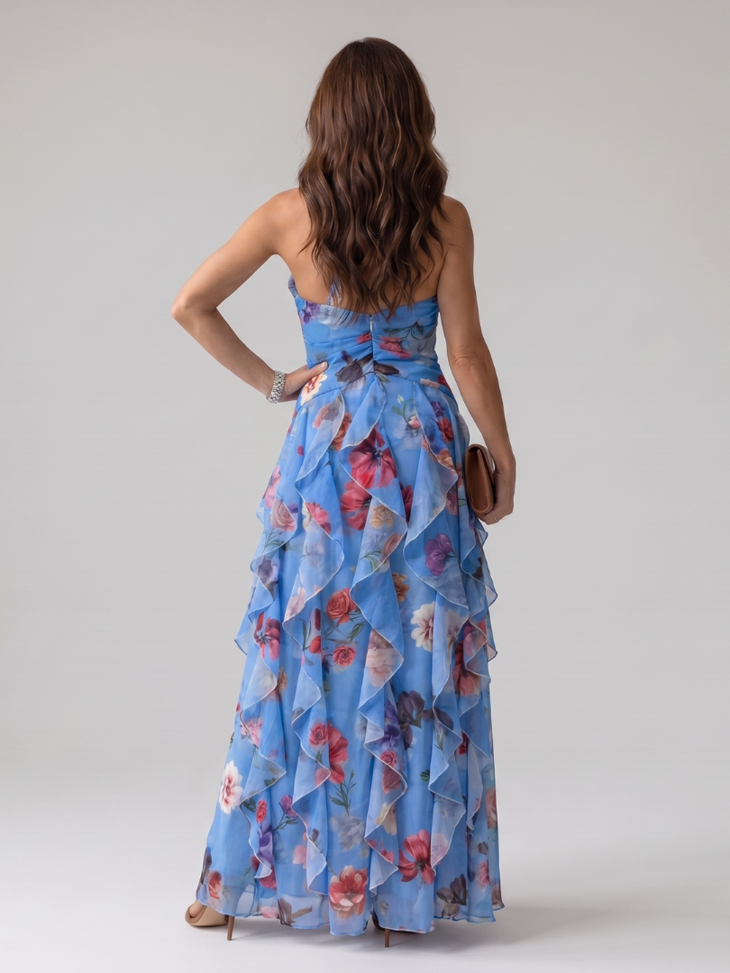 Nori | Neckholder gerüschtes Mieder Florales Maxikleid