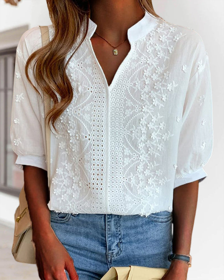 Yara | Weiße Bluse mit Puffärmeln