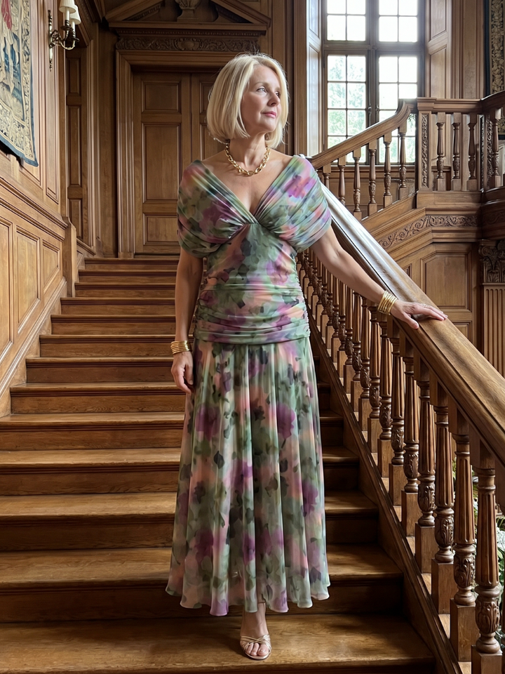 Calen | Schulterfreies fließendes Midikleid