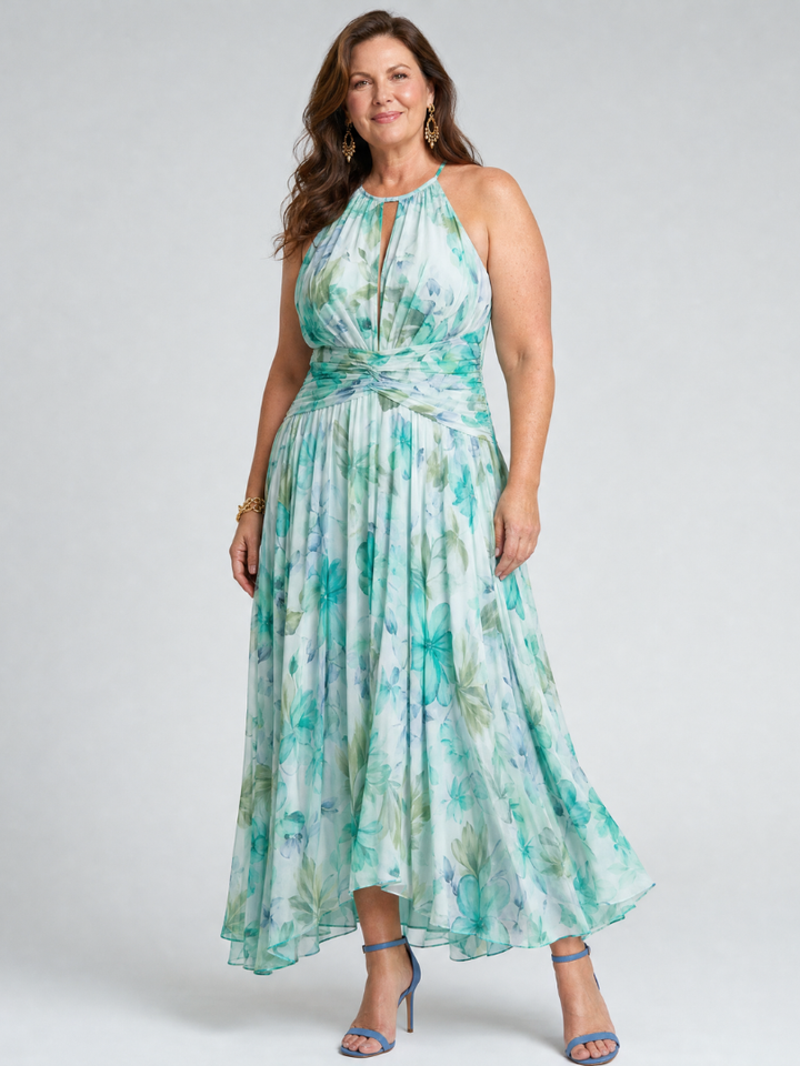 Portia | Plissierter Träger Weiches Blumenmuster Midikleid