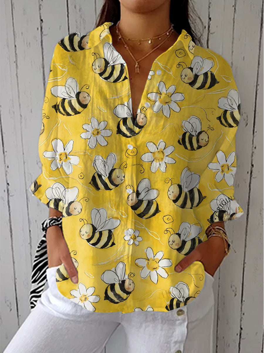 Margaret – Bluse mit Blumen- und Bienenmuster