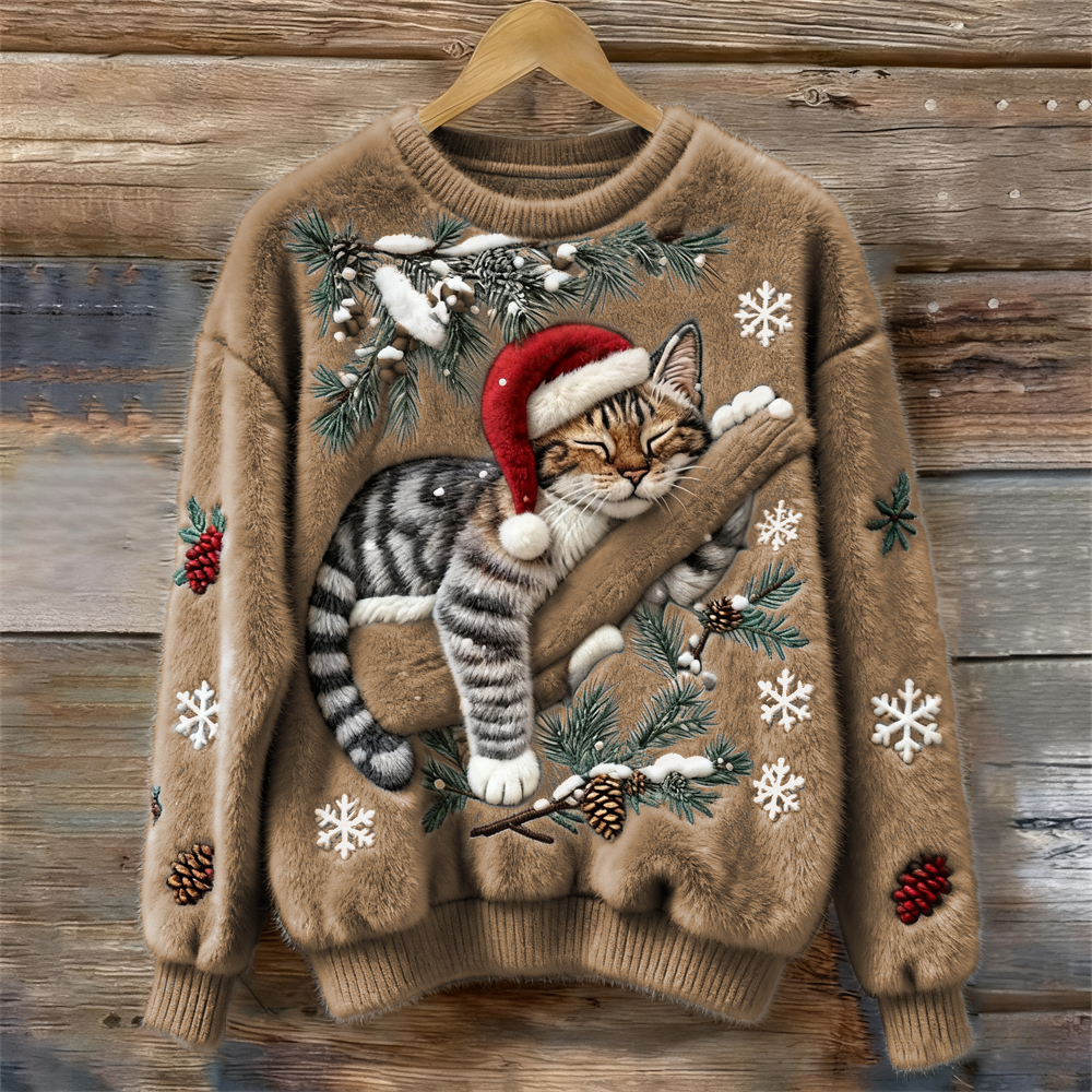 Layla | Kuscheliger &amp; Festlicher Winterpullover mit Katze