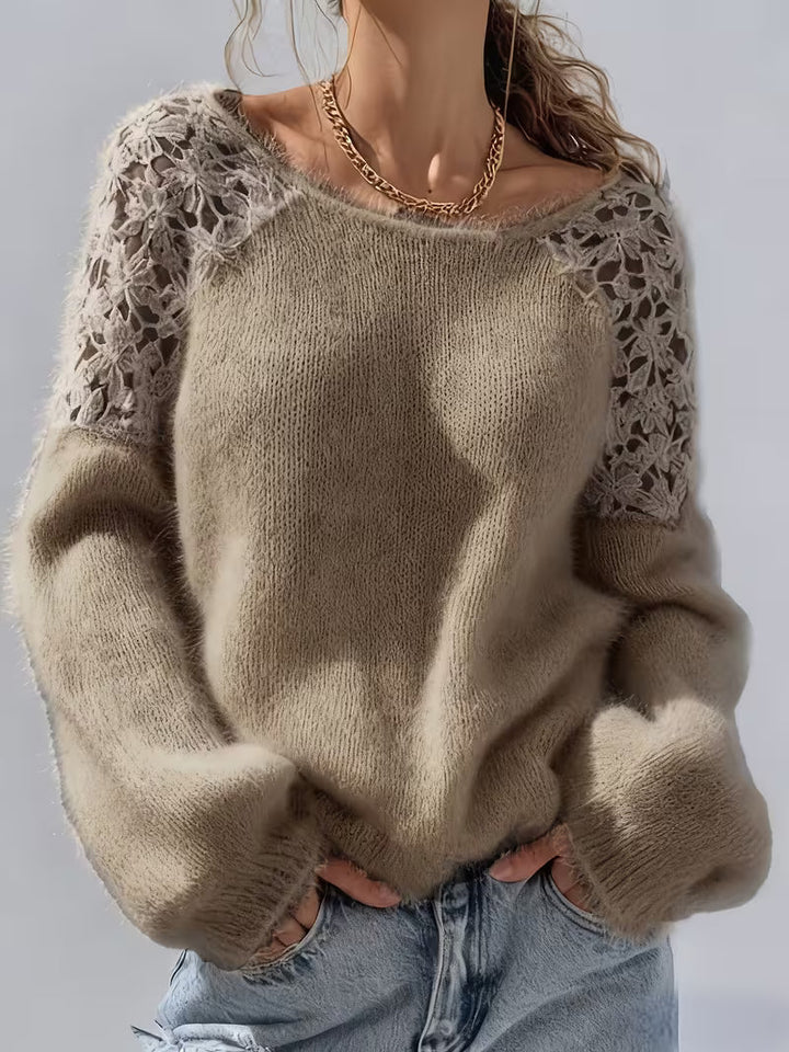 Dobrina – Schulterfreier Spitzenpullover mit Cut-out-Design