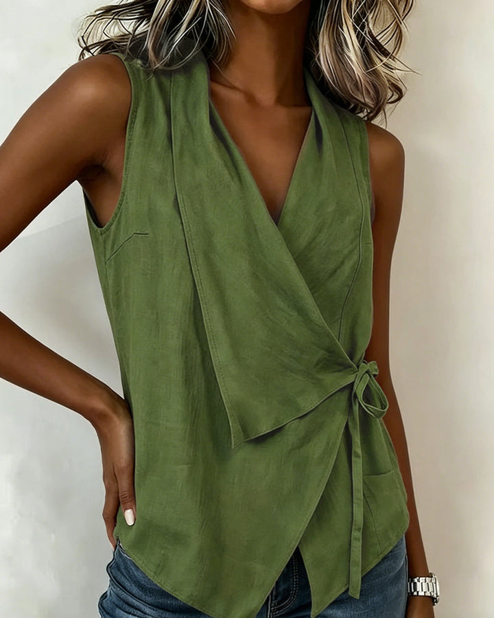 Baumwoll-Lino-Bonded Tank Top Unifarben