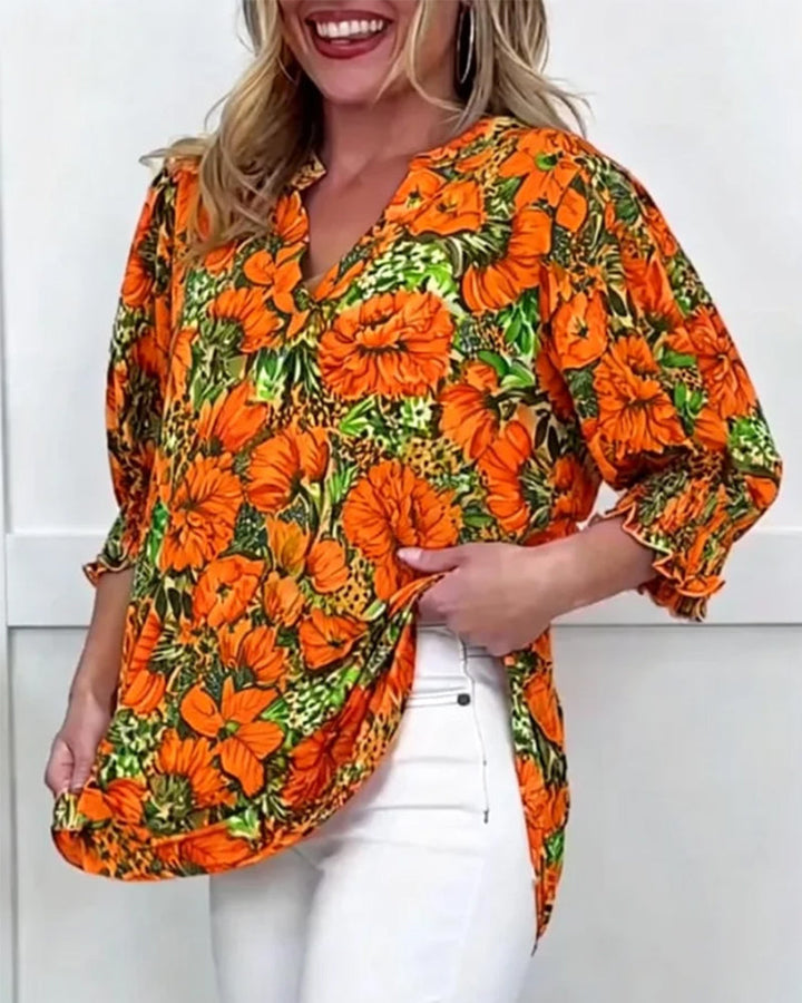 Kurzärmelige Bluse im Blumentrend
