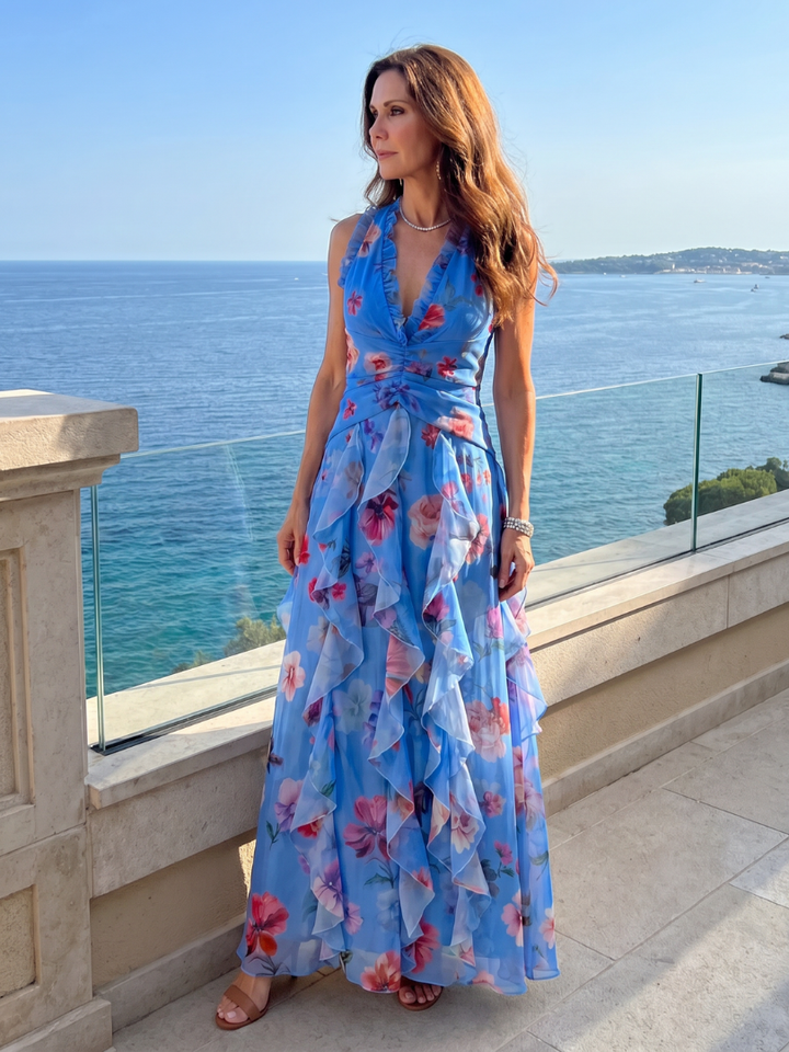 Nori | Neckholder gerüschtes Mieder Florales Maxikleid