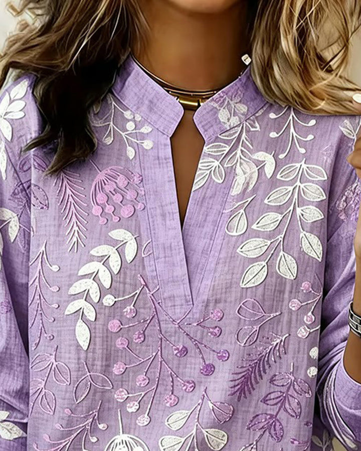 Bluse mit Blumendruck und hohem Kragen