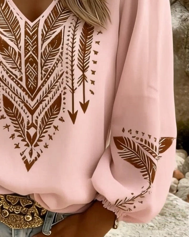 Puffärmel-Bluse V-Ausschnitt Soft Fit