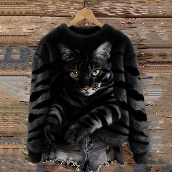 Jules – Weiches Sweatshirt mit Tigerstreifen &amp; Tabby-Katzenmotiv