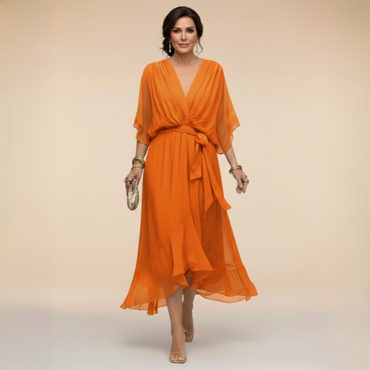 Sarah™ | Sandra Chiffon Kleid mit V-Ausschnitt
