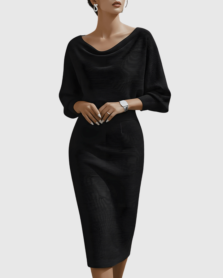 Ismeria | Weiß Drapiertes Midikleid mit Fledermausflügel