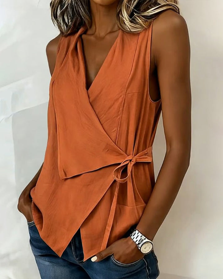 Baumwoll-Lino-Bonded Tank Top Unifarben