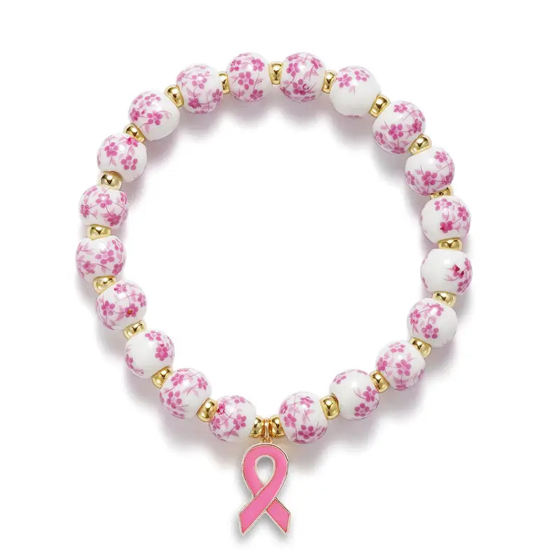 Pink Ribbon &amp; Floral Bracelet | Unterstütze den Kampf gegen Brustkrebs (1+1 GRATIS)