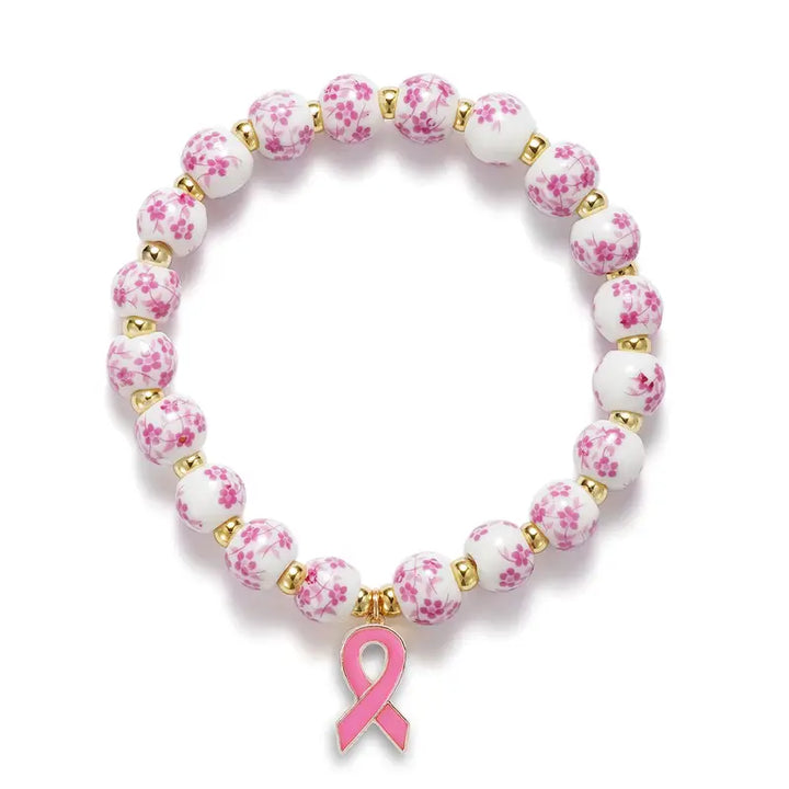 Pink Ribbon &amp; Floral Bracelet | Unterstütze den Kampf gegen Brustkrebs (1+1 GRATIS)