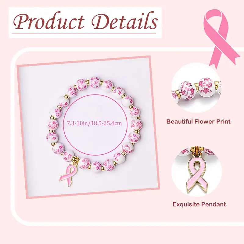 Pink Ribbon &amp; Floral Bracelet | Unterstütze den Kampf gegen Brustkrebs (1+1 GRATIS)