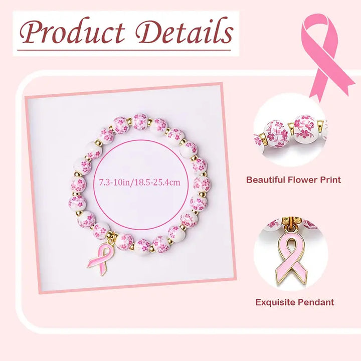 Pink Ribbon &amp; Floral Bracelet | Unterstütze den Kampf gegen Brustkrebs (1+1 GRATIS)