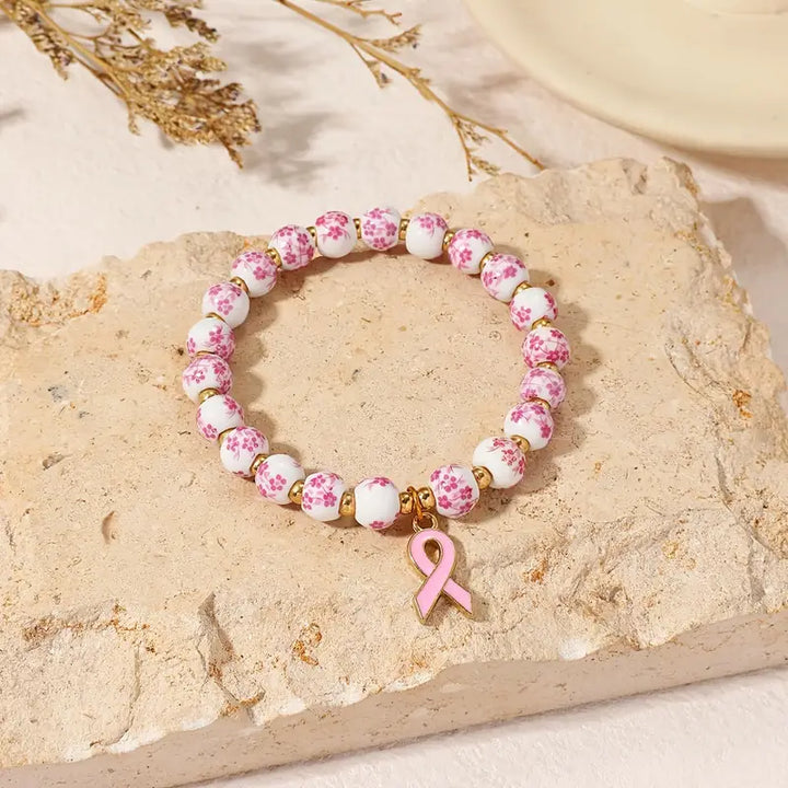 Pink Ribbon &amp; Floral Bracelet | Unterstütze den Kampf gegen Brustkrebs (1+1 GRATIS)
