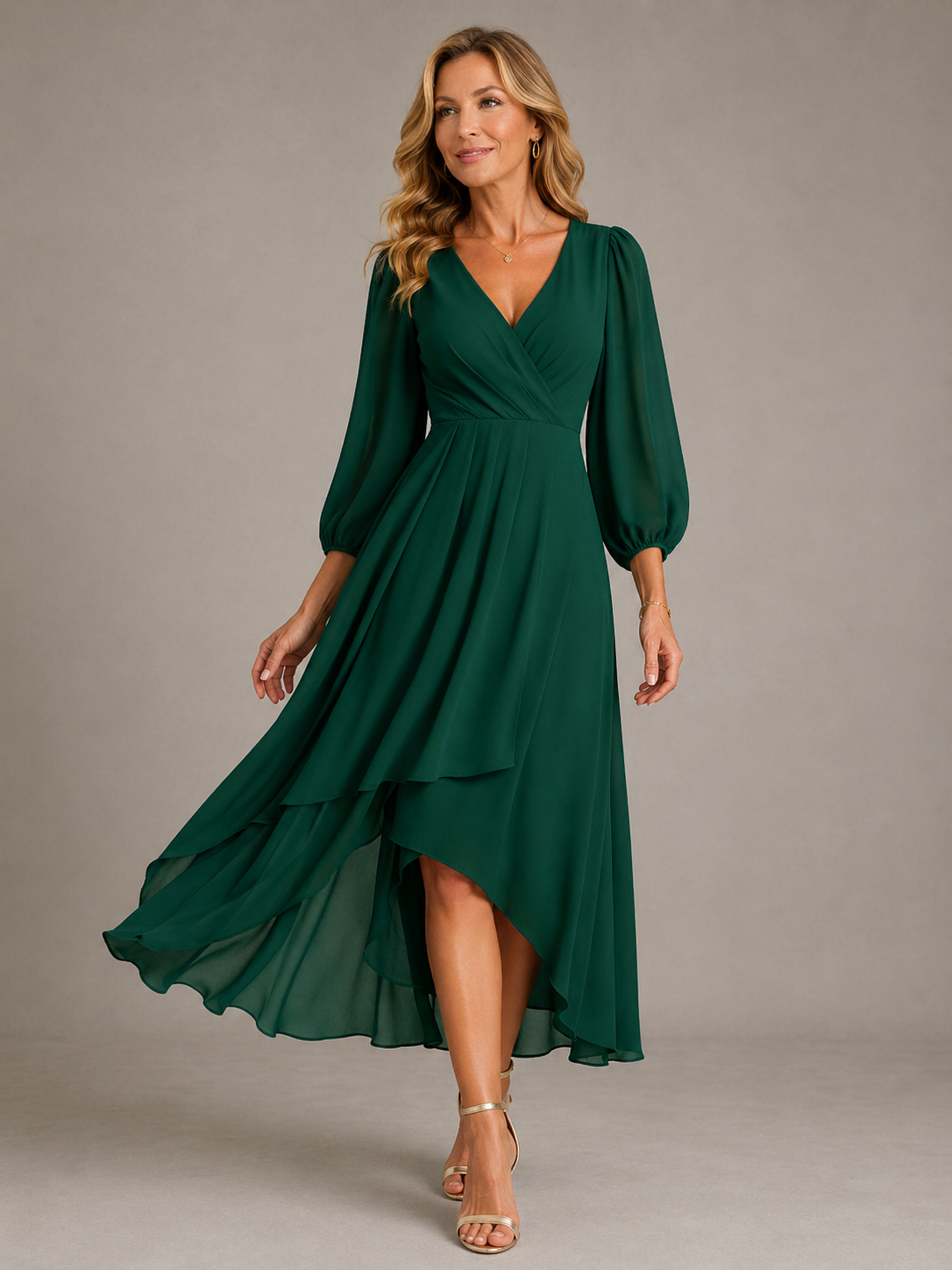 Mia™ | Elegantes langes Kleid mit V-Ausschnitt