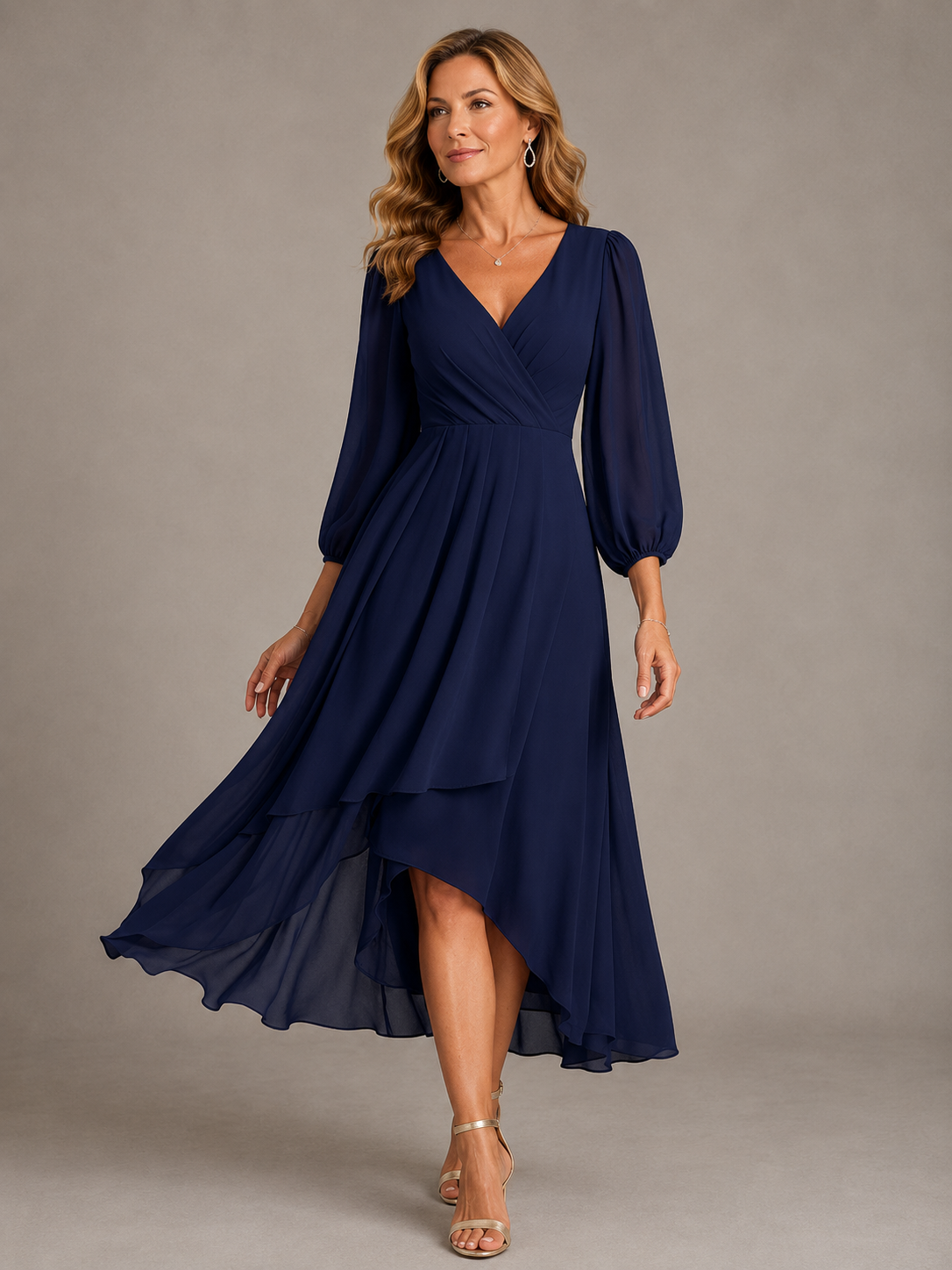 Mia™ | Elegantes langes Kleid mit V-Ausschnitt