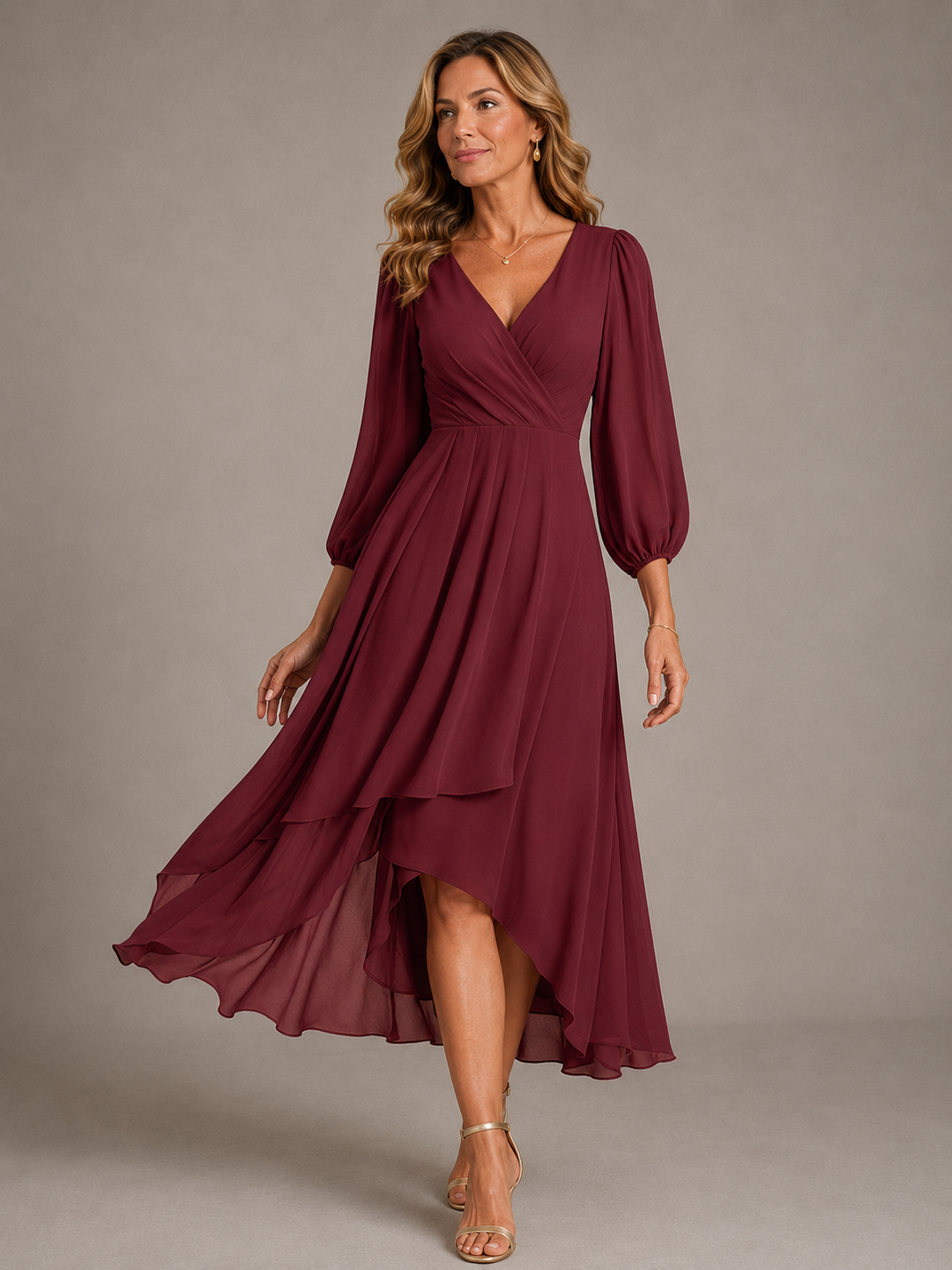 Mia™ | Elegantes langes Kleid mit V-Ausschnitt