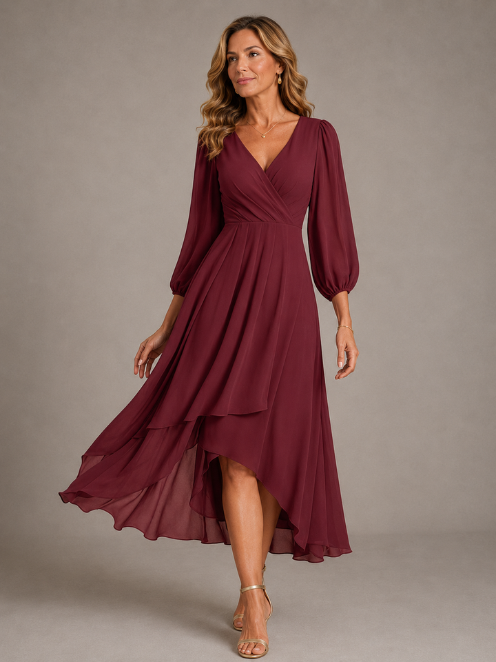 Mia™ | Elegantes langes Kleid mit V-Ausschnitt