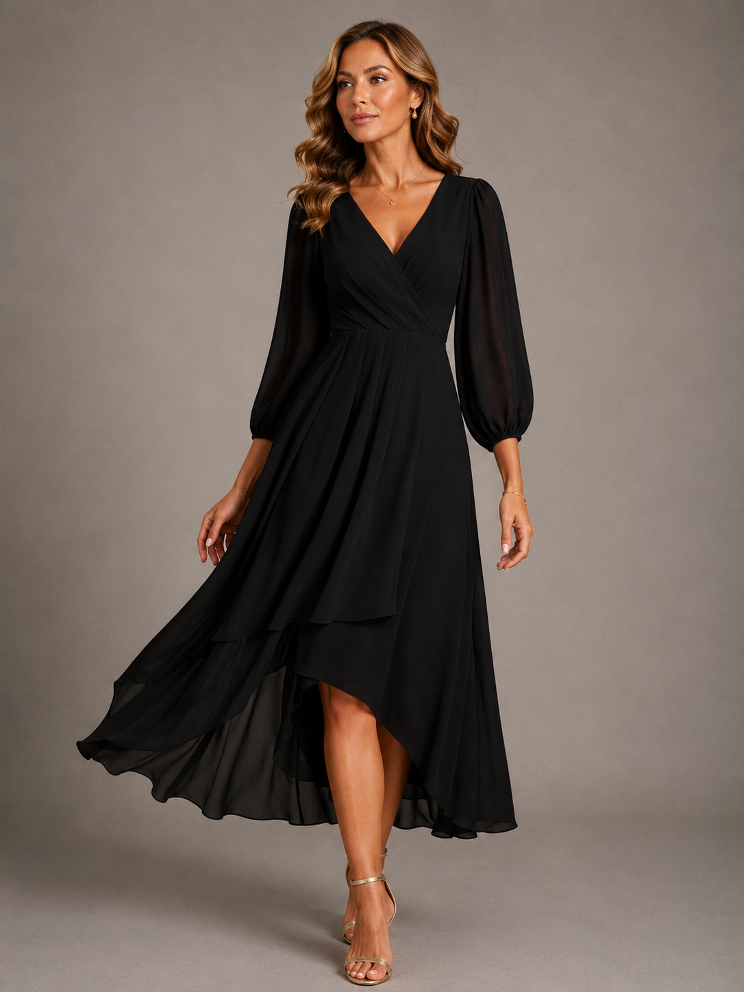 Mia™ | Elegantes langes Kleid mit V-Ausschnitt