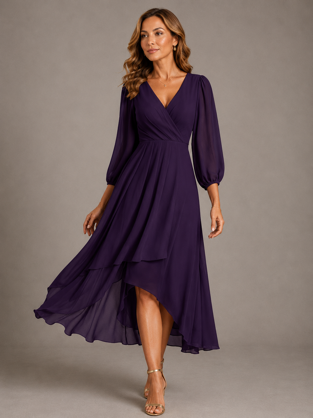 Mia™ | Elegantes langes Kleid mit V-Ausschnitt