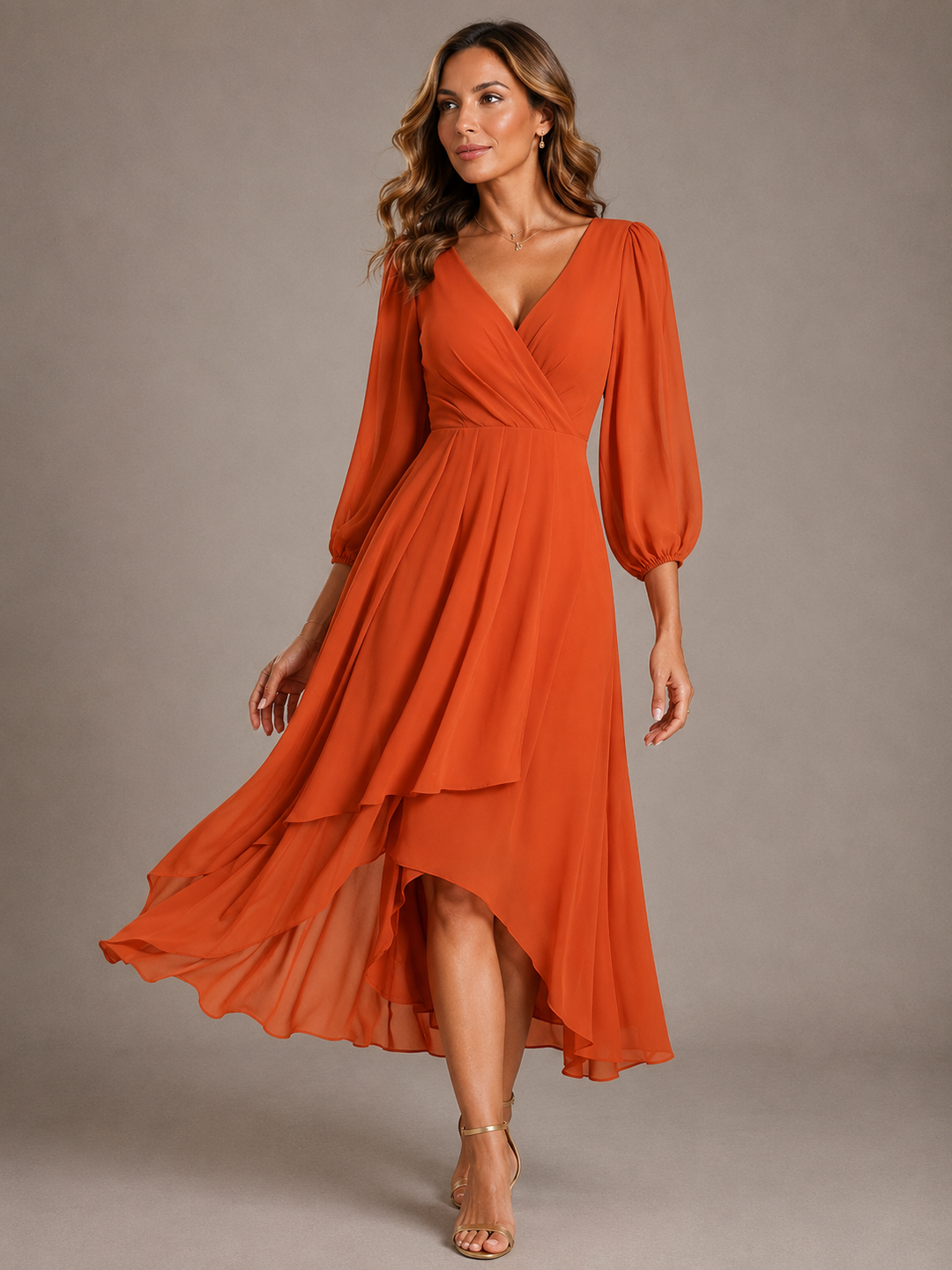 Mia™ | Elegantes langes Kleid mit V-Ausschnitt