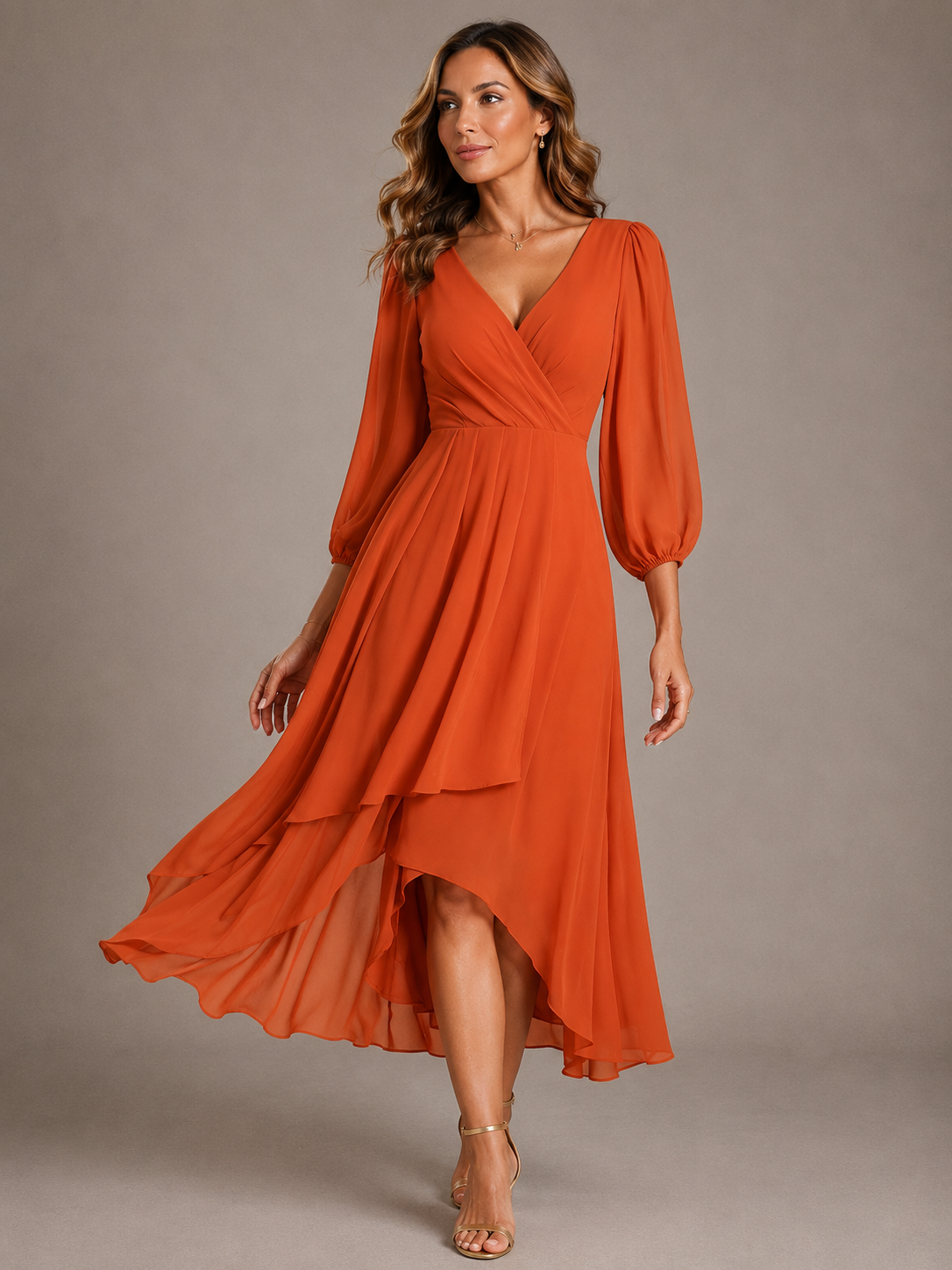 Mia™ | Elegantes langes Kleid mit V-Ausschnitt