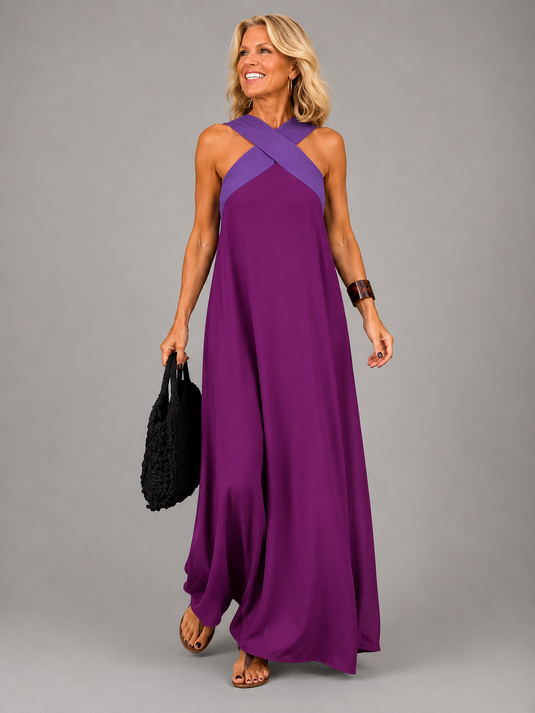 Velora™ | Cross Elegance Maxikleid