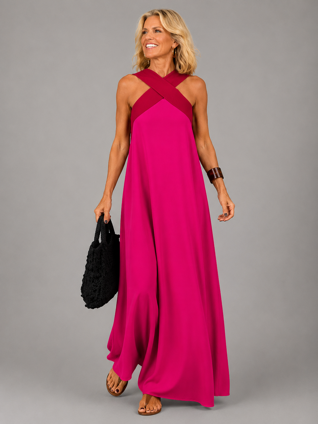 Velora™ | Cross Elegance Maxikleid