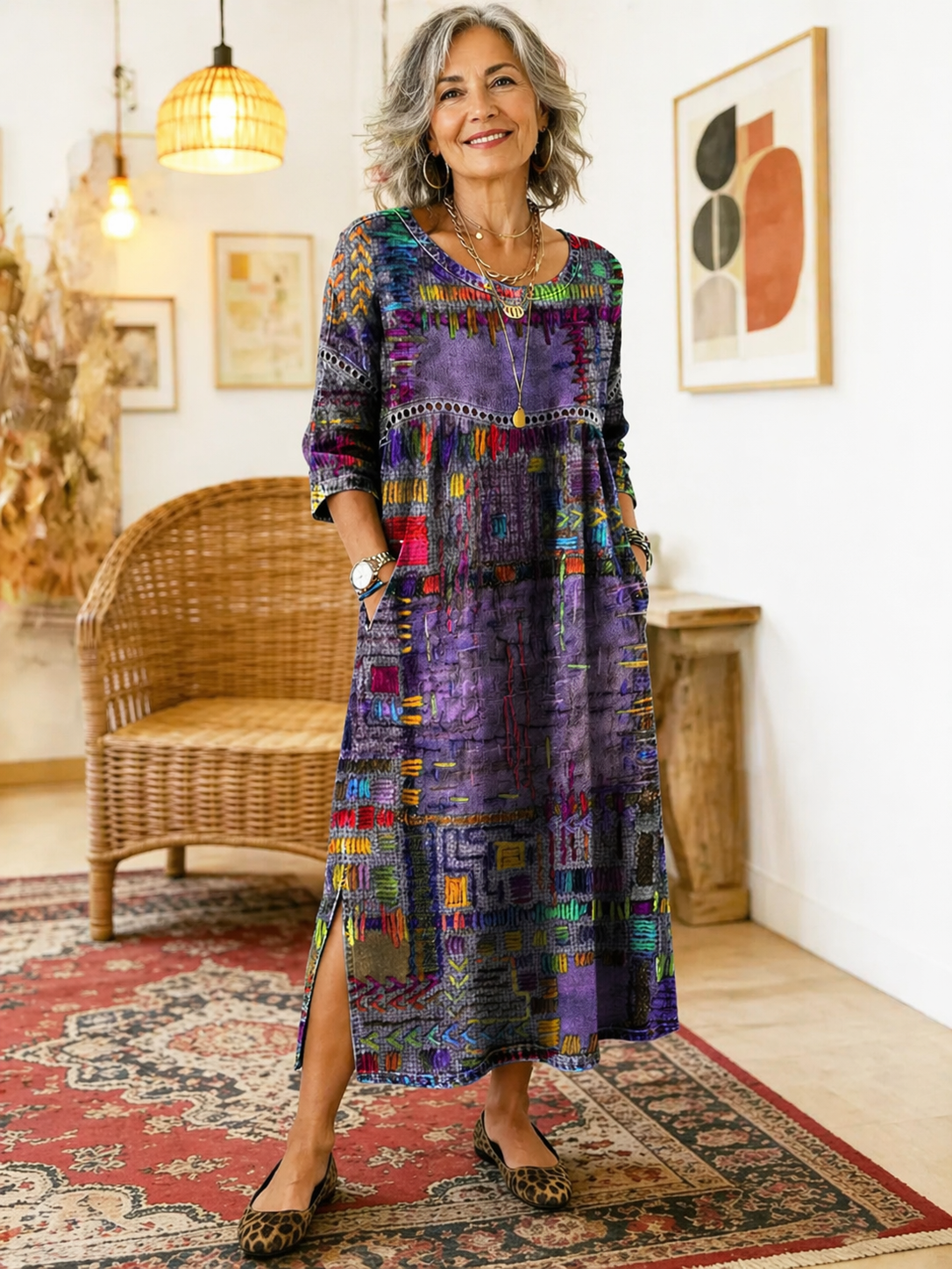 Manuela-Kleid mit Ethno-Patchwork-Muster
