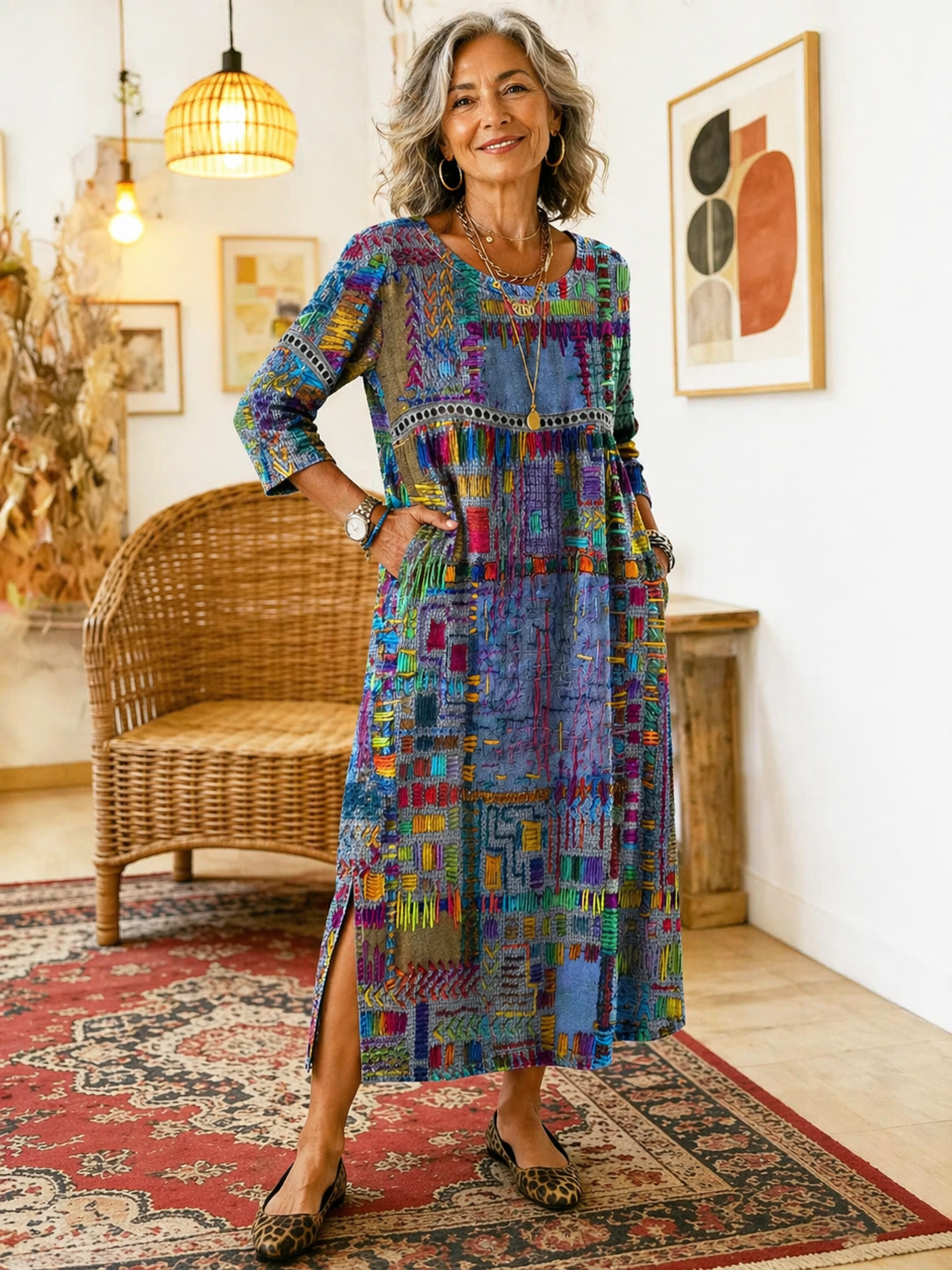 Manuela-Kleid mit Ethno-Patchwork-Muster