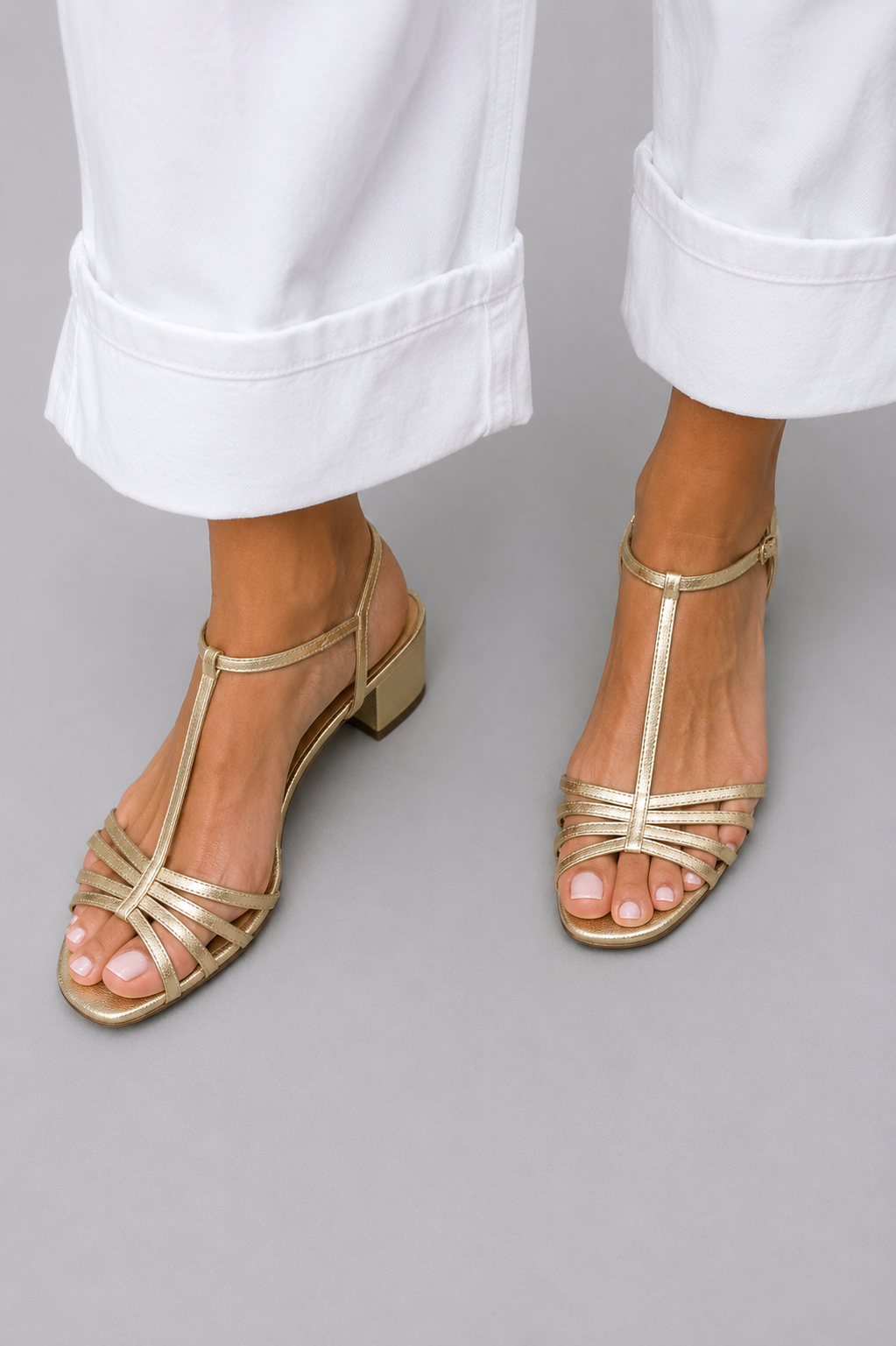 Metallic-Sandalen mit Absatz