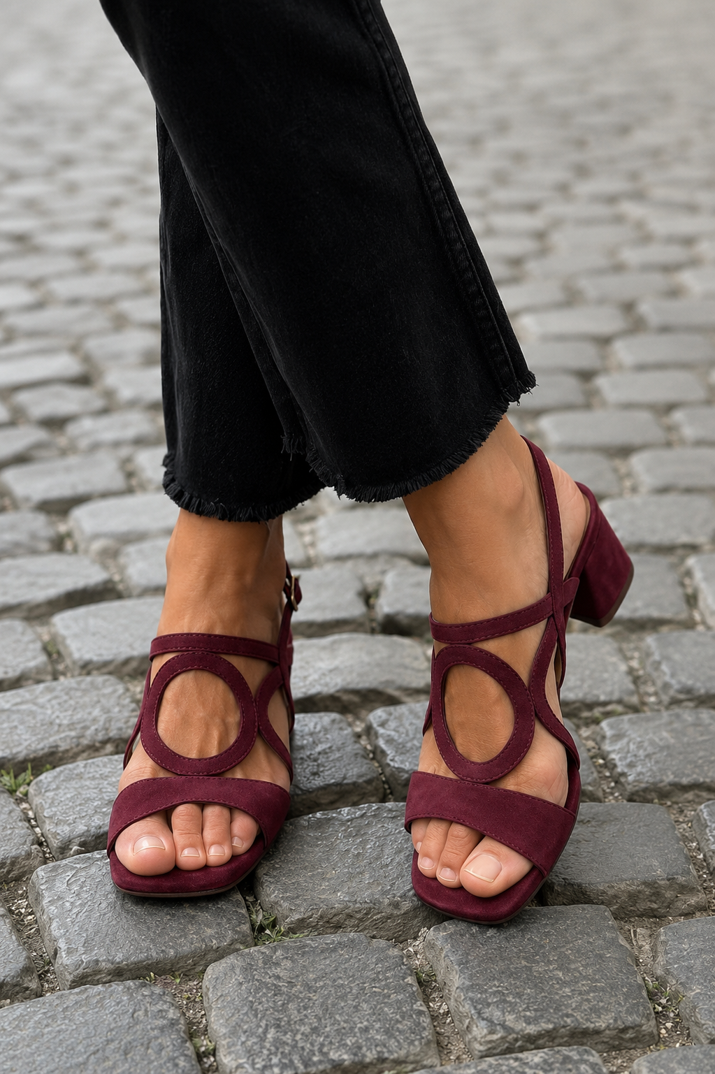 Sandalen mit eckiger Spitze und rundem Ausschnitt