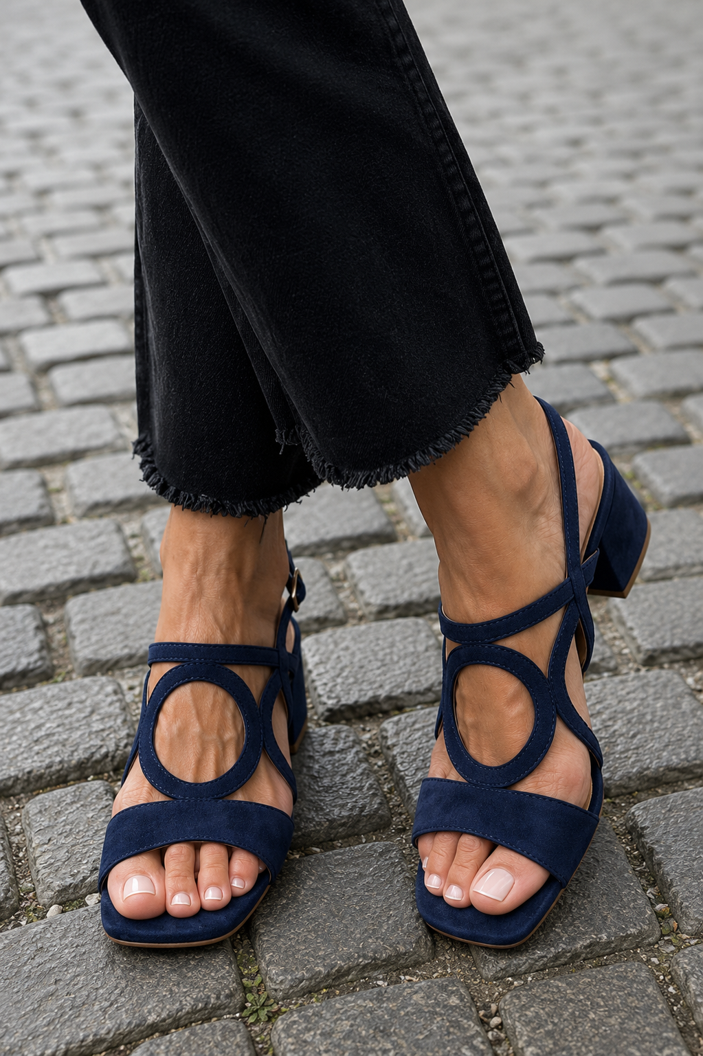 Sandalen mit eckiger Spitze und rundem Ausschnitt