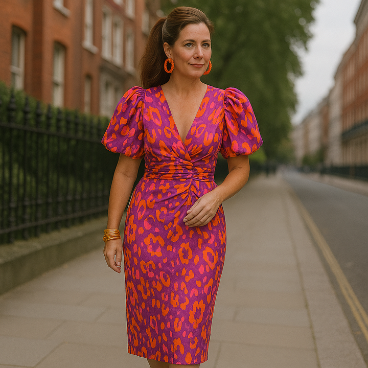 Oranit™ | Buntes Kleid mit plissierten Ärmeln