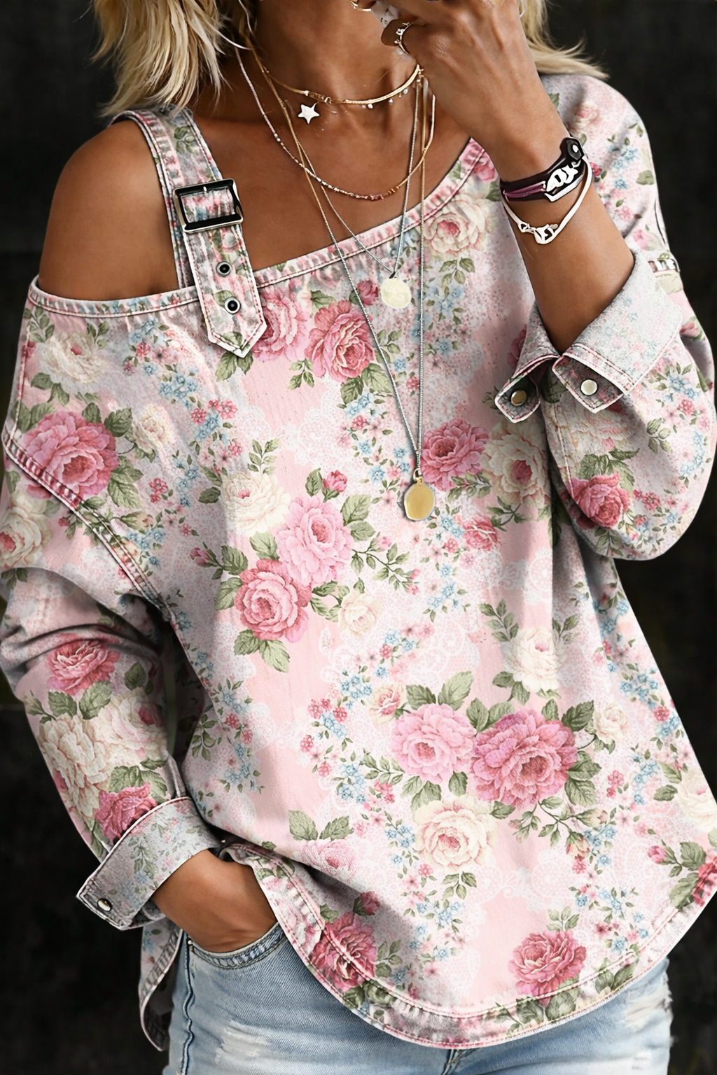 Brooklyn | Blumenkragen Denim-Kleid