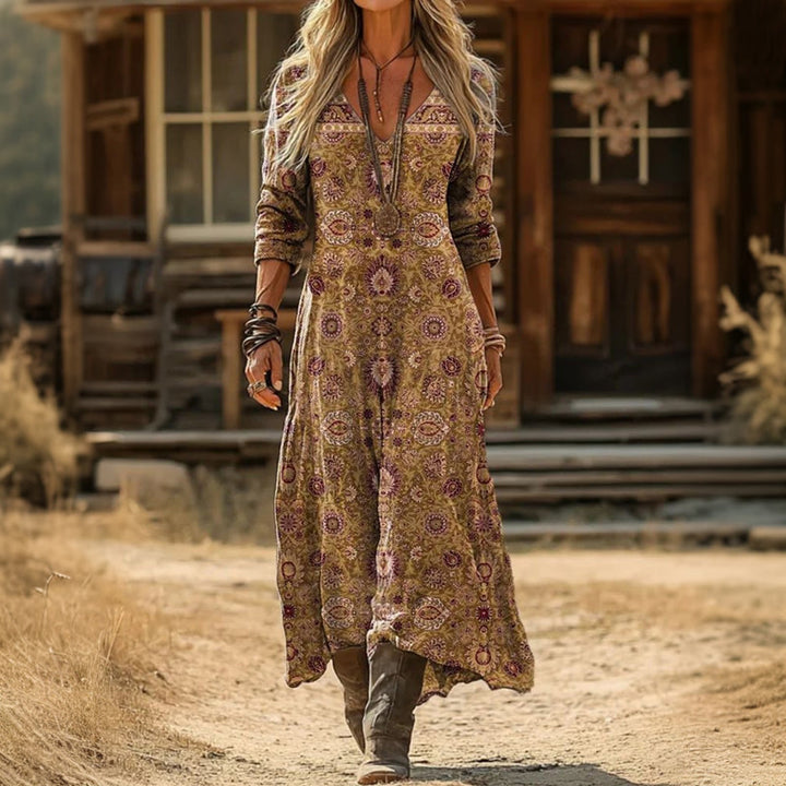 Evelyn | Vintage-inspiriertes langärmeliges Freizeitkleid