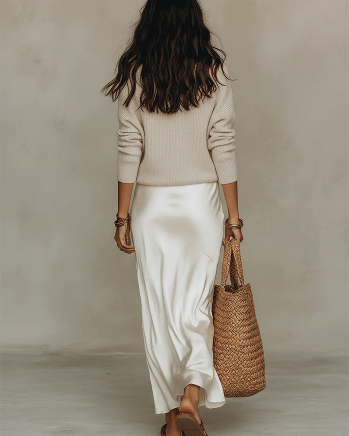 Elena - Midikleid aus Satin mit integriertem Pullover