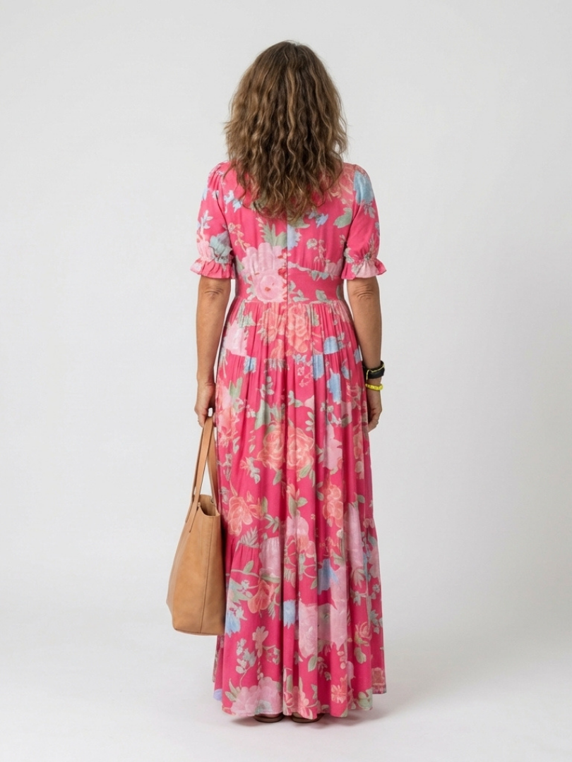Ione | Kurzarm V-Ausschnitt Floral Midi Kleid