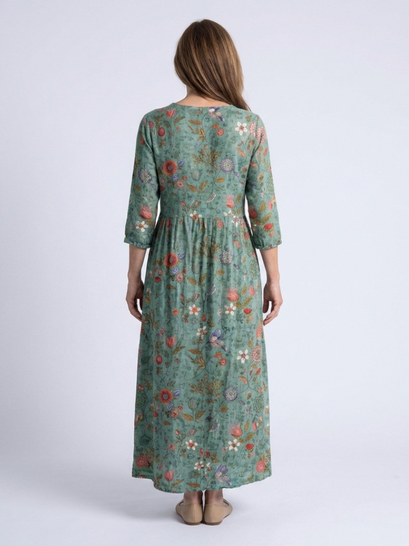 Marina | Floral V-Ausschnitt Dreiviertel-Ärmel Maxikleid
