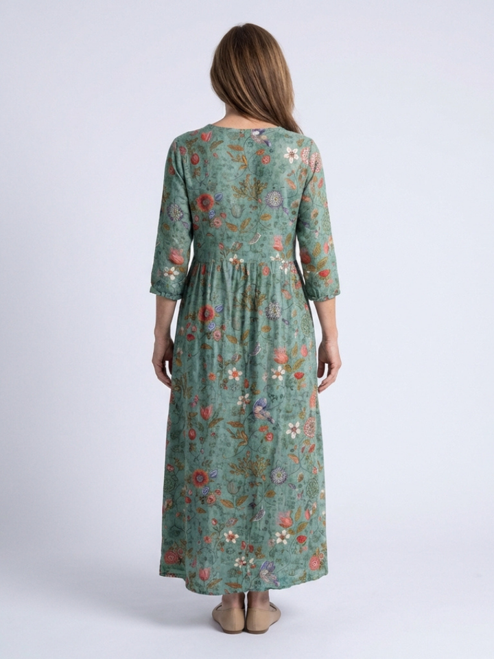 Marina | Floral V-Ausschnitt Dreiviertel-Ärmel Maxikleid