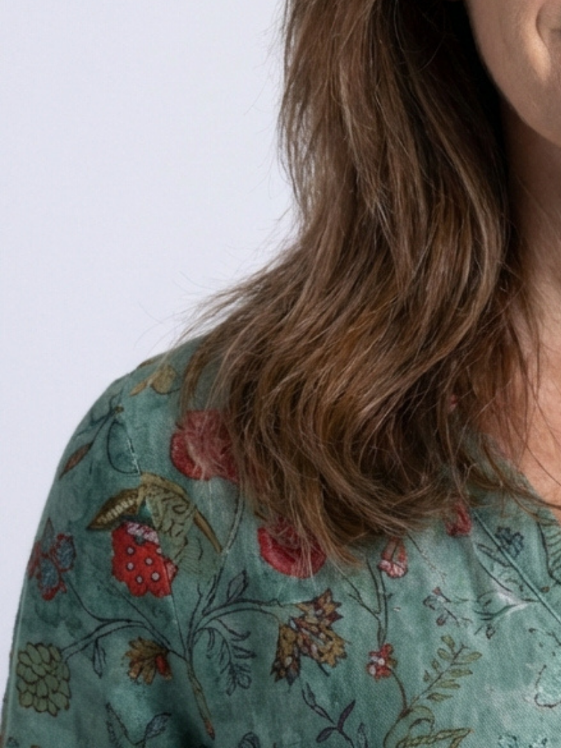Marina | Floral V-Ausschnitt Dreiviertel-Ärmel Maxikleid