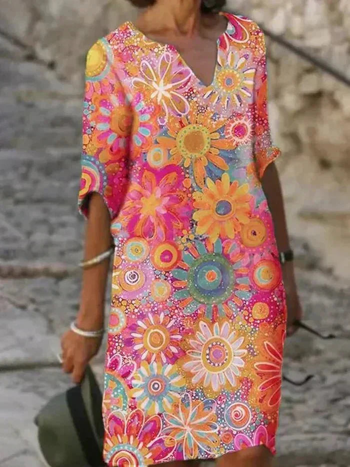 Annie | Midi-Kleid mit lebhaftem Blumenmuster