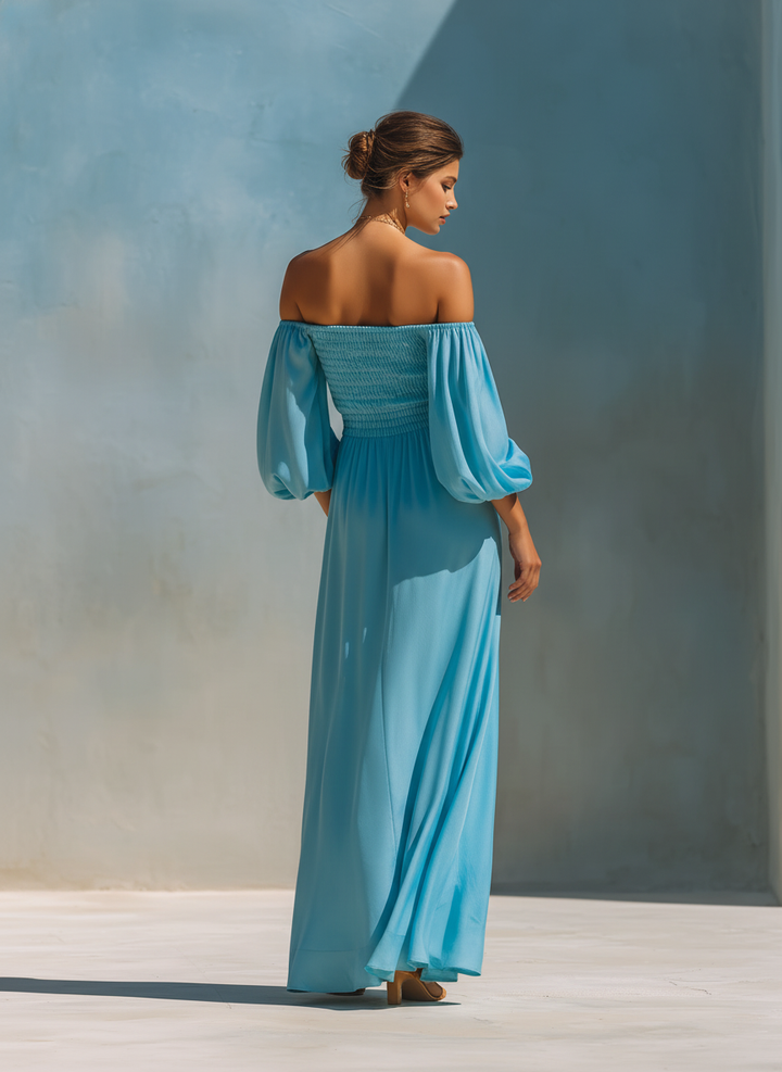 Hellblaues Off-Shoulder Maxikleid