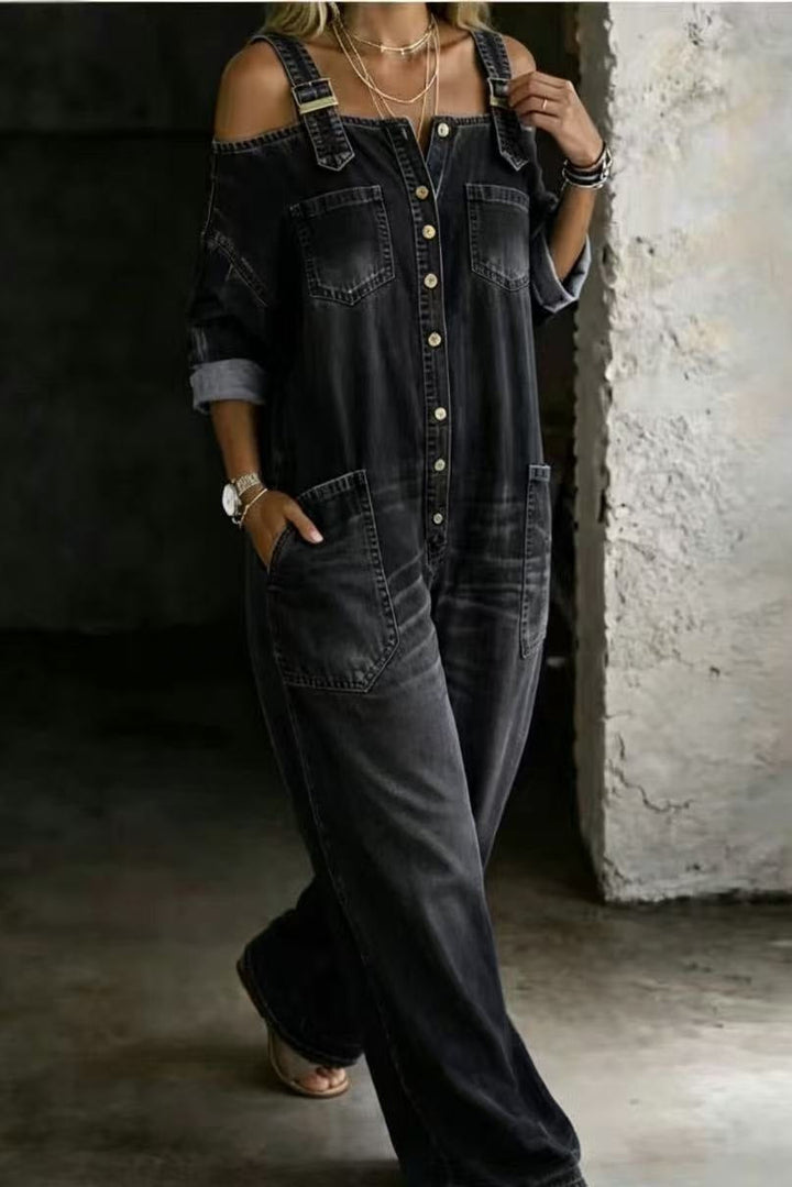 Sophia | Schulterfreier Denim-Overall