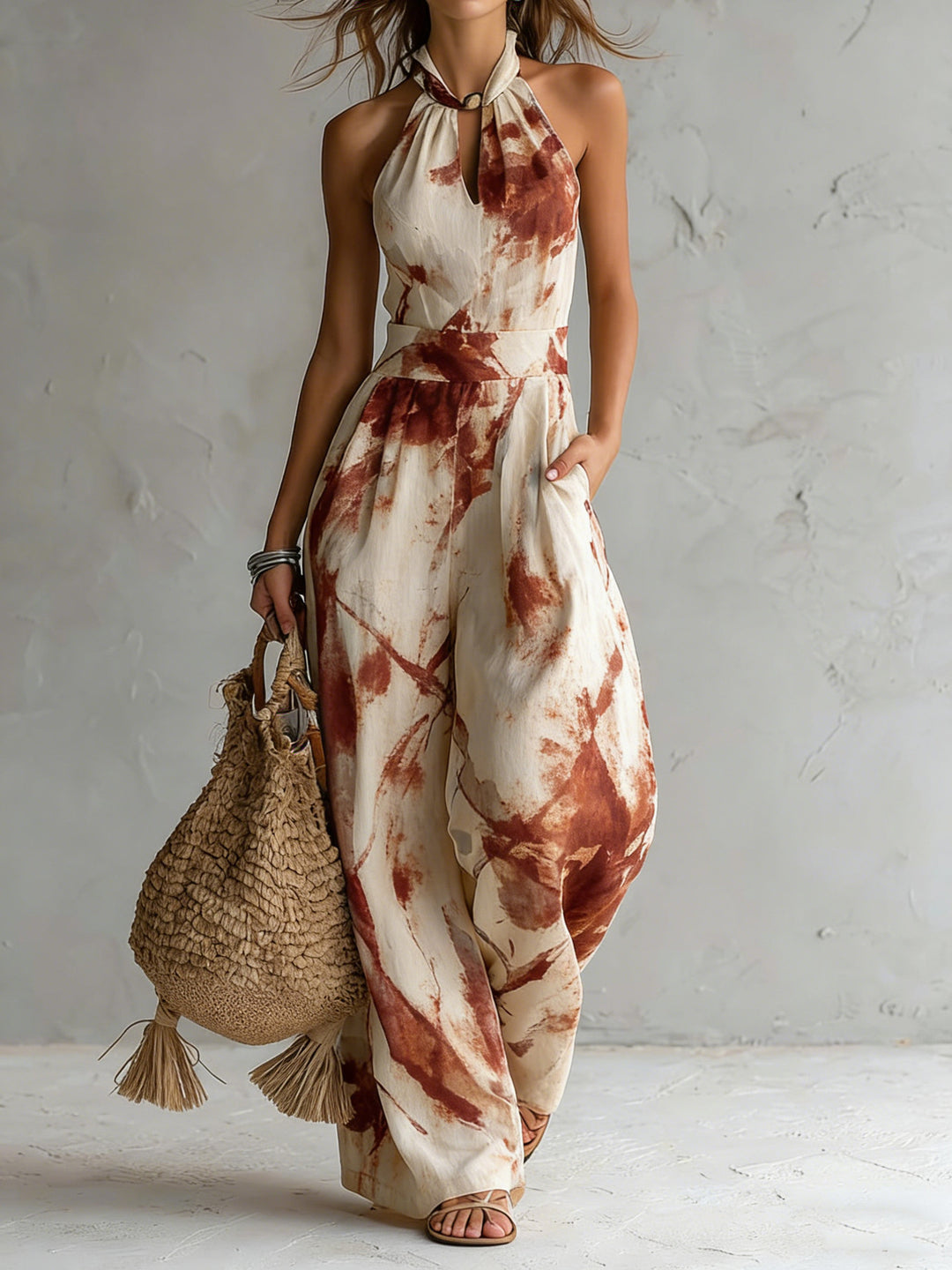 Hanabi | Jumpsuit mit Ink-Wash-Print und weitem Bein